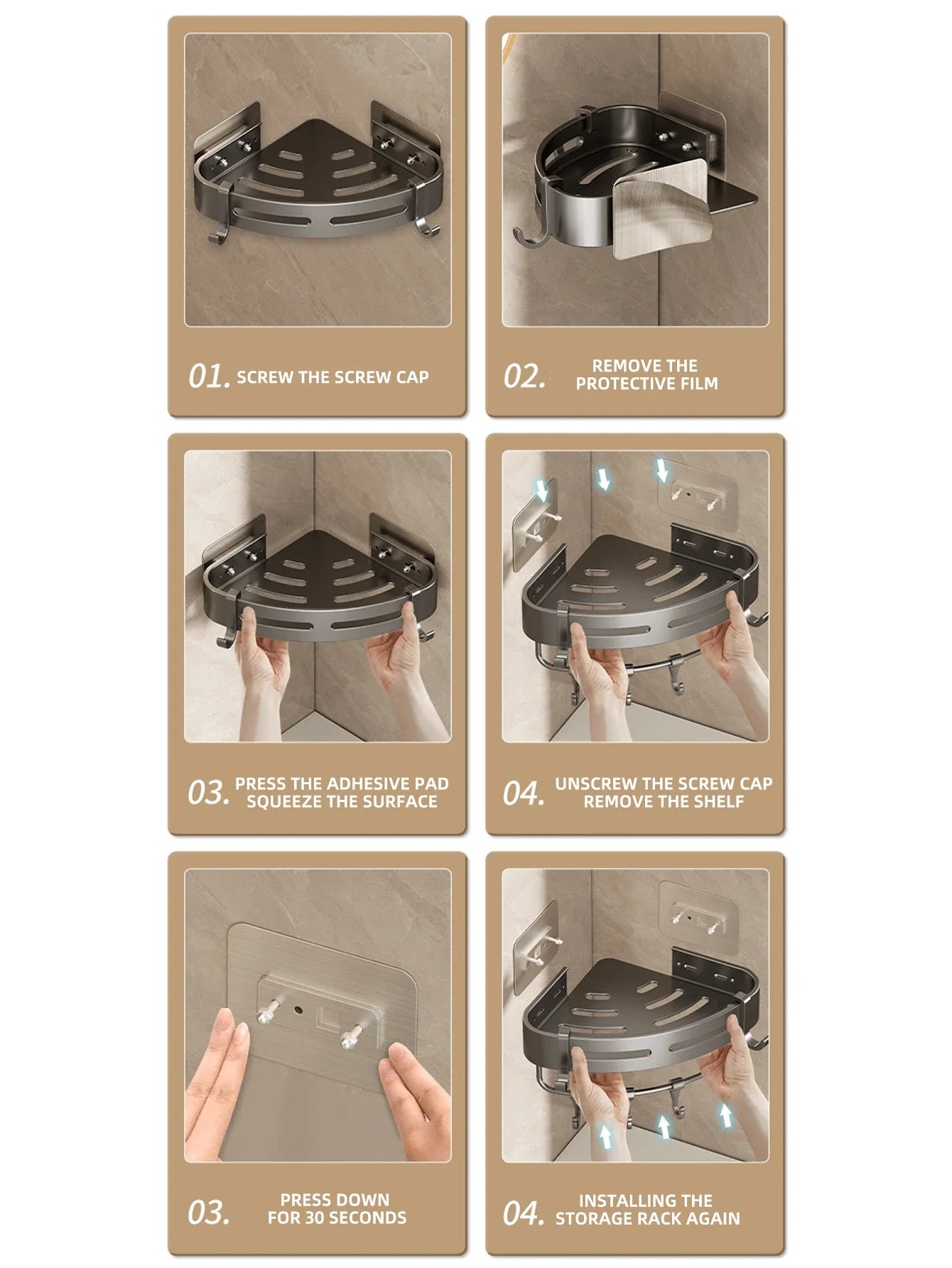 Hochwertiges Aluminium Badregal mit Haken – 2er-Set