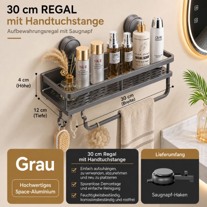 LuxeHold™ Badezimmerregal aus Aluminium