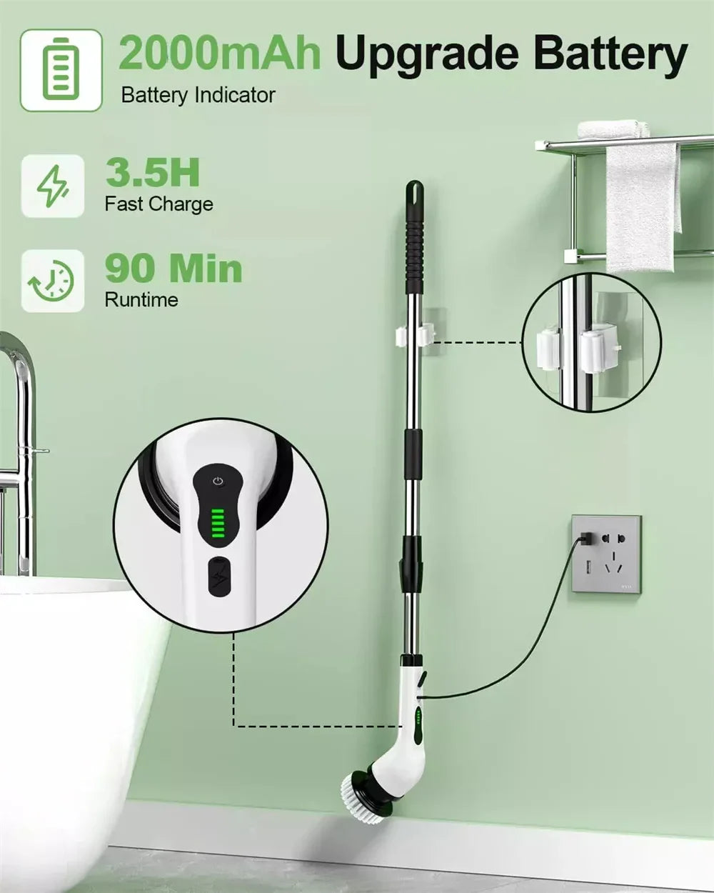 9-in-1 Elektrische Rotationsbürste mit Teleskopstiel