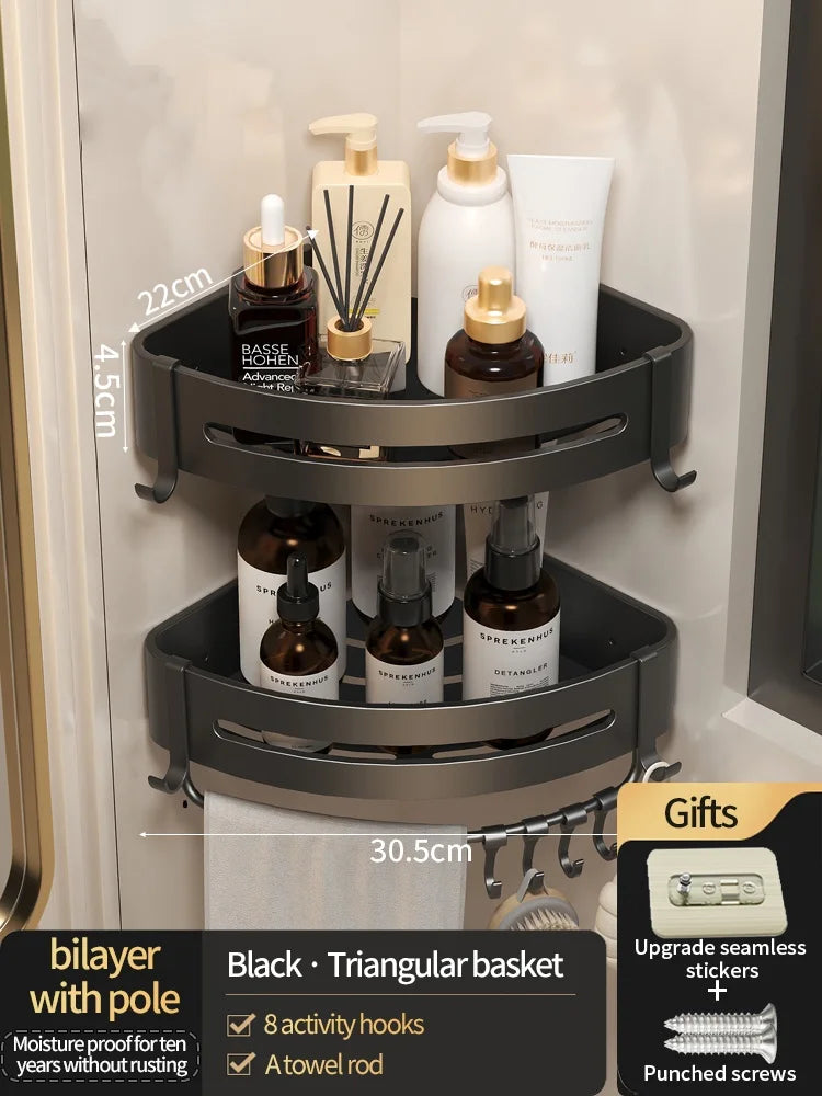 Hochwertiges Aluminium Badregal mit Haken – 2er-Set