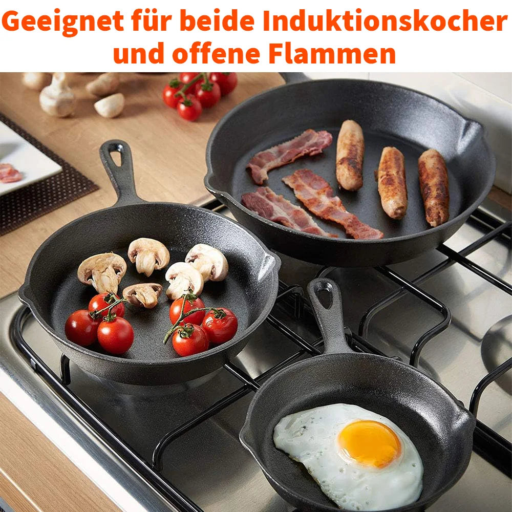 3-teiliges gusseisernes Pfannenset – vielseitig verwendbare Bratpfannen für die Alltagsküche