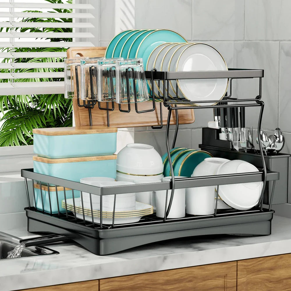 Premium-Abtropfgestell mit 2 Ebenen und Abtropfsystem